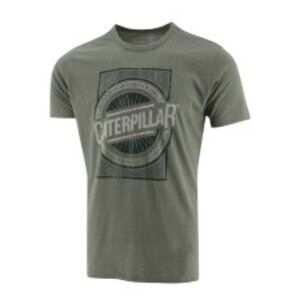 Caterpillar Foundation Distressed Logo Tee Marshland Heather L NWT